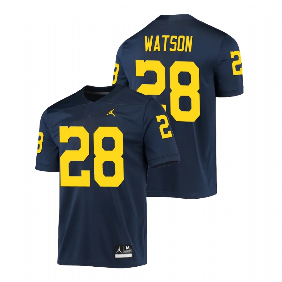 Michigan Wolverines Men's NCAA Brandon Watson #28 Navy Game College Football Jersey WPK7449YD